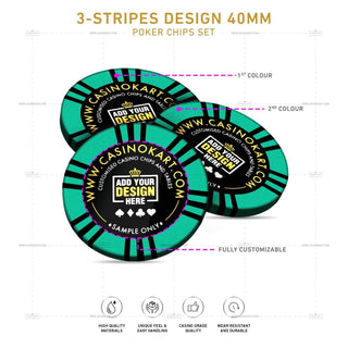 Customisable Poker Chips - 3 Stripes, Clay, 40mm, 14g - Acesfull