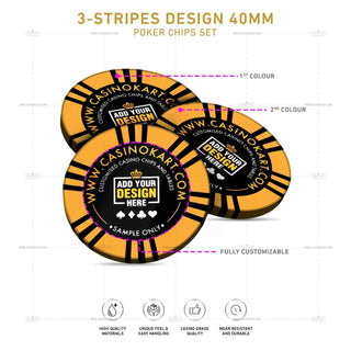 Customisable Poker Chips - 3 Stripes, Clay, 40mm, 14g - Acesfull