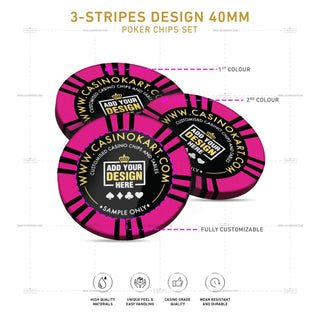 Customisable Poker Chips - 3 Stripes, Clay, 40mm, 14g - Acesfull