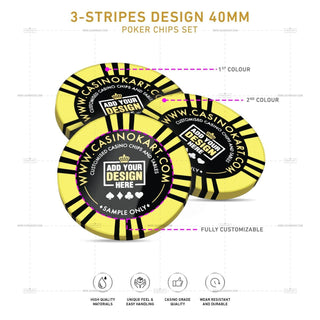 Customisable Poker Chips - 3 Stripes, Clay, 40mm, 14g - Acesfull